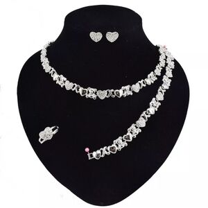 HUGS&KISSES TeddyBear Set Necklace Bracelet Earrings Ring Silver Color gold fill